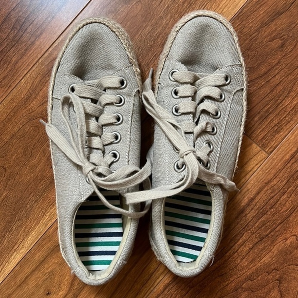 Tan Rattan Linen Twine Lace Up Sneakers - Size 7.5